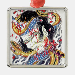 Ornamento De Metal Design de Tatuagem Grotesca e Cobra