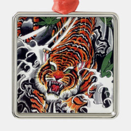 Ornamento De Metal Design de Tigre e Mapeamento Japonês