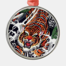 Ornamento De Metal Design de Tigre e Mapeamento Japonês