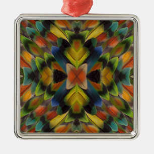 Ornamento De Metal Design Fractal das Penas do Lovebird