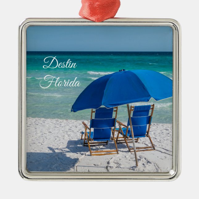 Ornamento De Metal Destin Florida Chairs E Umbrella Ornament (Frente)