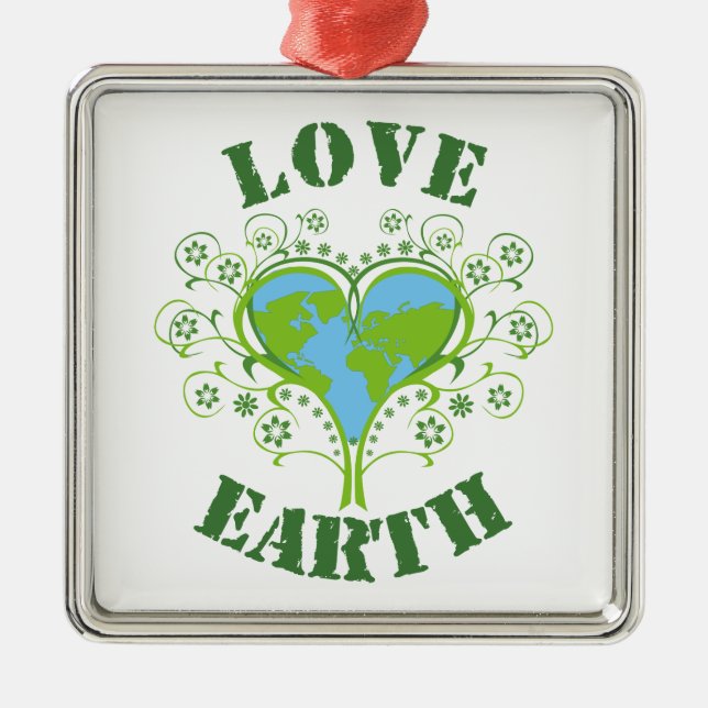 Ornamento De Metal Dia da Terra do Amor (Frente)