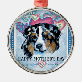 ORNAMENTO DE METAL DIA DE AS MÃES AUSTRALIAN SHEPHERD
