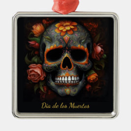Ornamento De Metal Dia de los Muertos pintou crânio personalizável