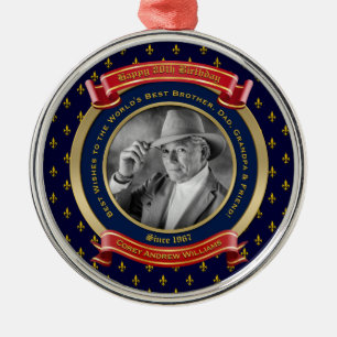 Ornamento De Metal Dia de Nascimento Dourado 80 Oitavo Azul Vermelho