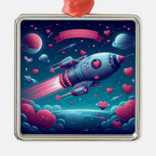 Ornamento De Metal dia de os namorados de espaçonave legal/futurista
