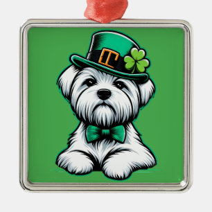 Ornamento De Metal Dia de São Patrício de Cão Maltês de Shamrock Iris
