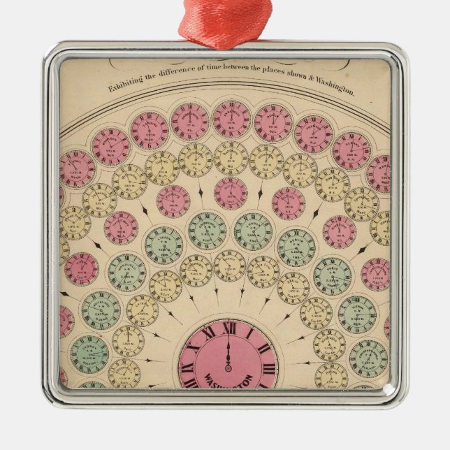 Ornamento De Metal Diagrama que mostra a diferença de tempo (Frente)