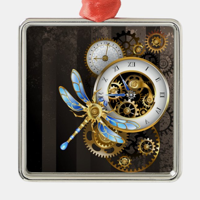 Ornamento De Metal Dials Steampunk com Dragonfly (Frente)