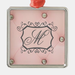 Ornamento De Metal Diamond Bling Pink Monograma Tufado
