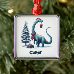 Ornamento De Metal dinossauro Brontosauro de Natal