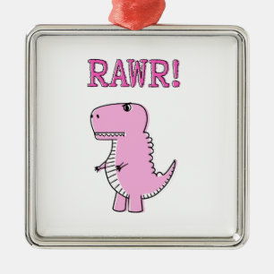 Ornamento De Metal Dinossauro De T-Rex, Um Cartoon Rosa E Grito