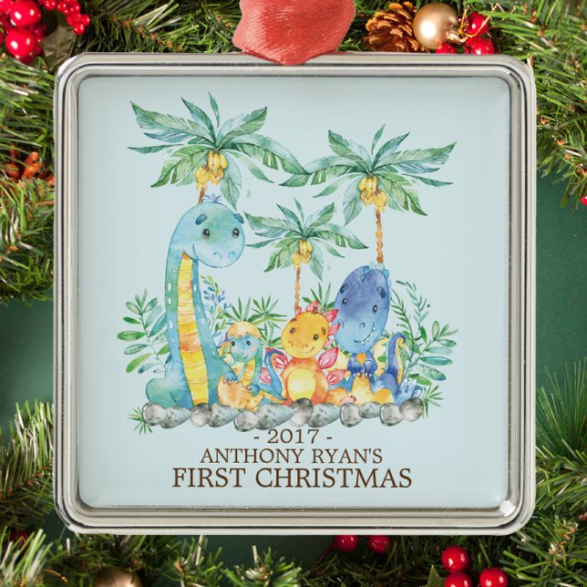Ornamento De Metal Dinossauros Cachorro Primeira Ornação de Natal (Criador carregado)