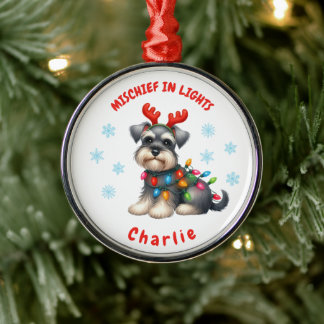 Ornamento De Metal Diversão em aquarela Miniatura Schnauzer Snowflaze