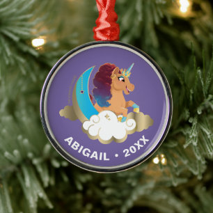 Ornamento De Metal Divine o Unicórnio Lua e nuvens