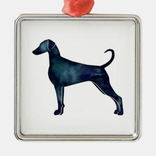 Ornamento De Metal Doberman Pinscher Watercolor Silhouette Blk
