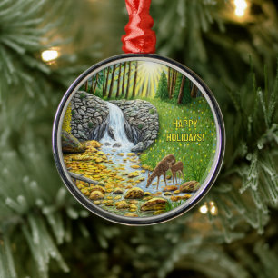 Ornamento De Metal Doe e Fawn Round Premium
