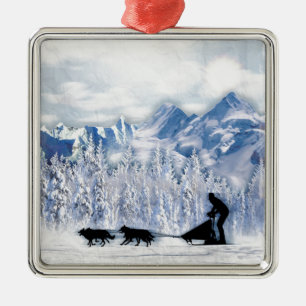 Ornamento De Metal Dogsledding