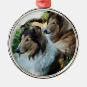Ornamento De Metal Dois Collies ásperos do Sable