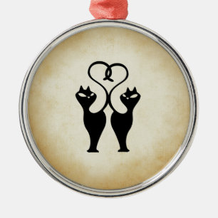 Ornamento De Metal Dois Gatos Silhouette