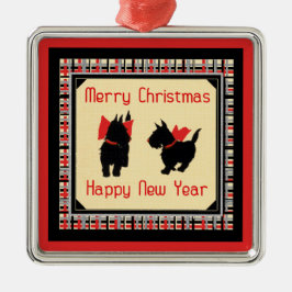 Ornamento De Metal Dois Scottie Dog, Scottish Terrier Felry Christmas