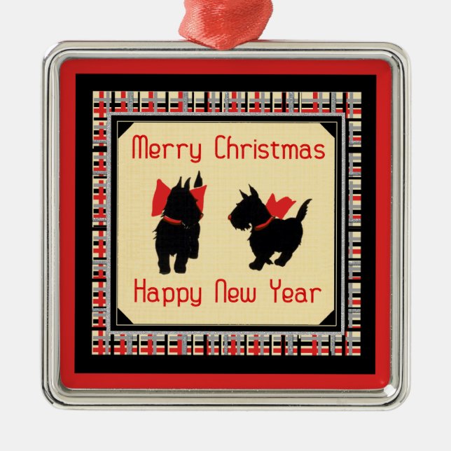 Ornamento De Metal Dois Scottie Dog, Scottish Terrier Felry Christmas (Frente)
