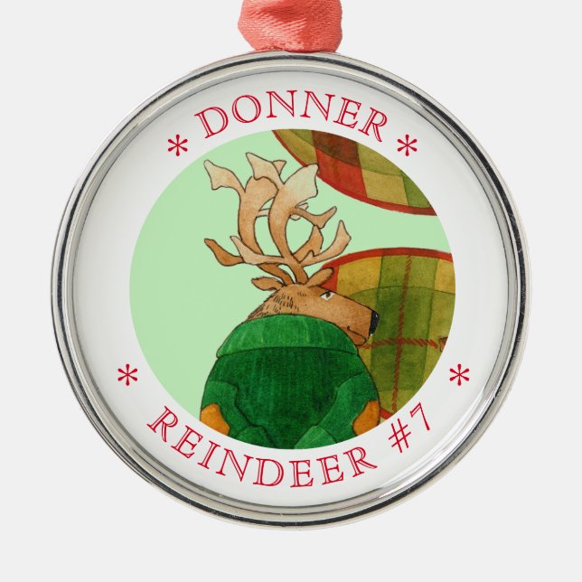 Ornamento De Metal DONNER REINDEER Prêmio Redondo (Frente)