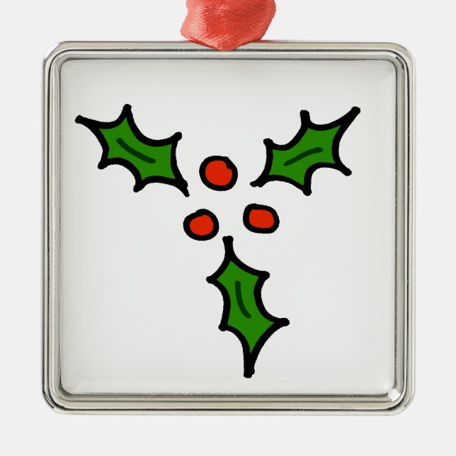 Ornamento De Metal Doodle do azevinho do Natal (Frente)