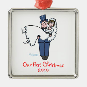 Ornamento De Metal Dos Newlyweds primeiros do Natal desenhos animados