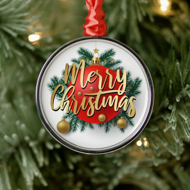 Ornamento De Metal Dourado Feliz Natal com coroa (Árvore)