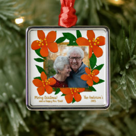 Ornamento De Metal Dourado Natal Floral Vermelho Moderno