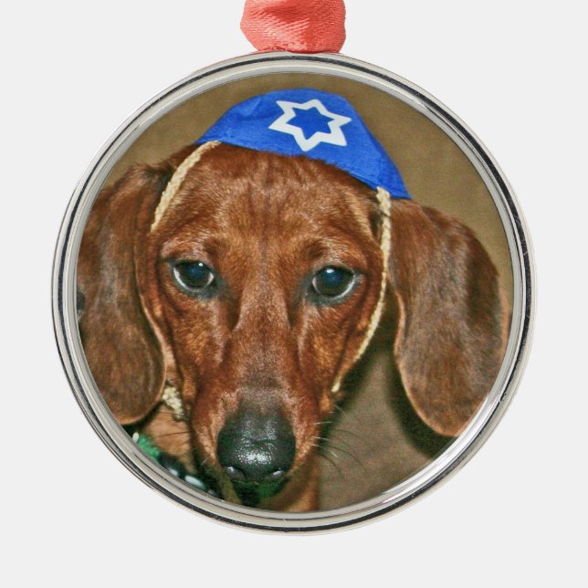 Ornamento De Metal Doxie judaico (Frente)
