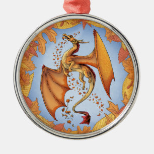 Ornamento De Metal Dragão alaranjado da arte da fantasia da natureza