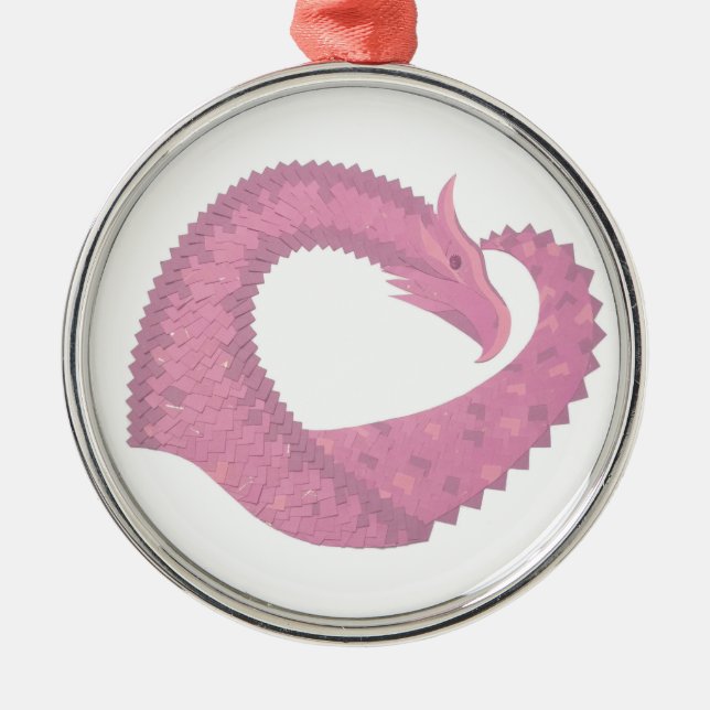 Ornamento De Metal Dragão cor-de-rosa em branco (Frente)