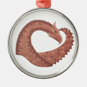 Ornamento De Metal Dragão-coração castanho em branco