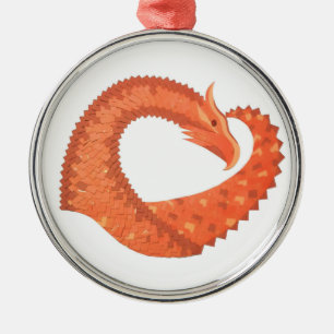 Ornamento De Metal Dragão de coração laranja em branco