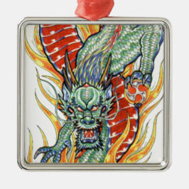 Ornamento De Metal Dragão japonês e Flor de Lotus