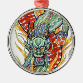 Ornamento De Metal Dragão japonês e Flor de Lotus