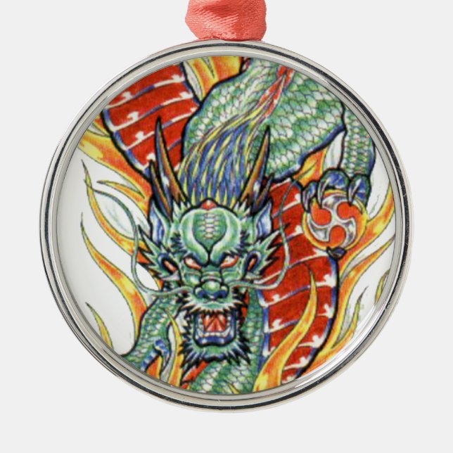 Ornamento De Metal Dragão japonês e Flor de Lotus (Frente)