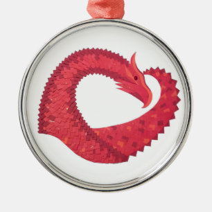 Ornamento De Metal Dragão vermelho em branco