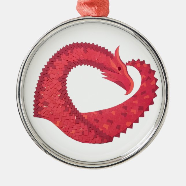 Ornamento De Metal Dragão vermelho em branco (Frente)
