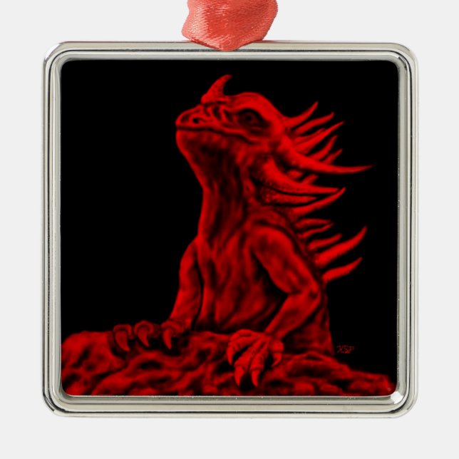 Ornamento De Metal Dragão vermelho pequeno (Frente)