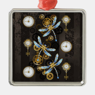 Ornamento De Metal Dragões-do-galho-do-mar em fundo listrado castanho