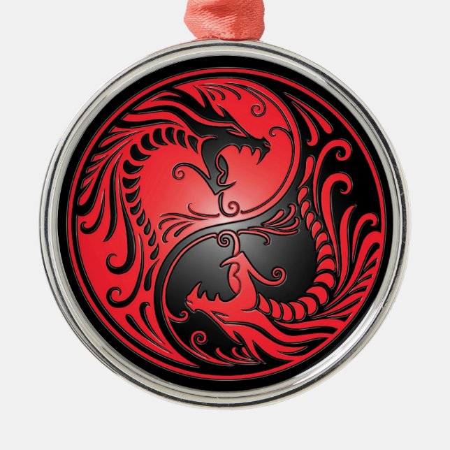 Ornamento De Metal Dragões, vermelho e preto de Yin Yang (Frente)