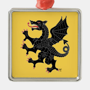 Ornamento De Metal Dragon Rampant Sable