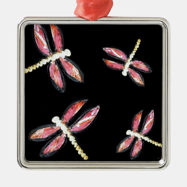 Ornamento De Metal Dragonfly Rosa Inseto (Frente)