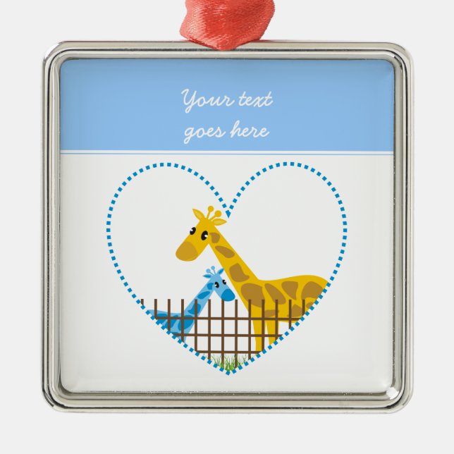 Ornamento De Metal Duas girafas bonitinhas num coração pontilhado Mãe (Frente)