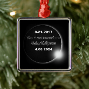 Ornamento De Metal Eclipse Solar de 2024 e 2017 com Datas Duplas