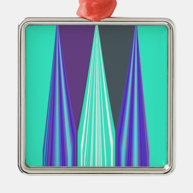 Ornamento De Metal Edgy Blue Purple Cyan Chevron Art Impressão (Frente)