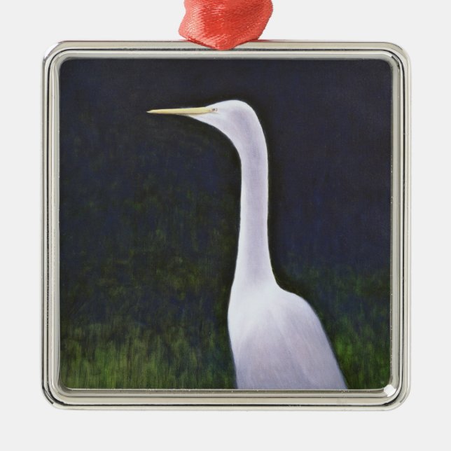 Ornamento De Metal Egret branco (Frente)